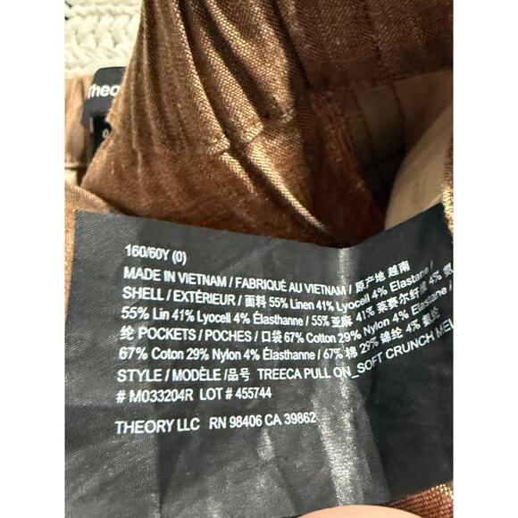 Theory Treeca Pull On Pants Linen Lyocell Womens Size 0 Brown Stretch MSRP $245 - Picture 9 of 10